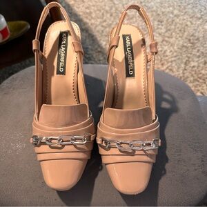 Karl Lagerfeld Beige Chain Slingback Heels Georgie/D19 size 7.5
